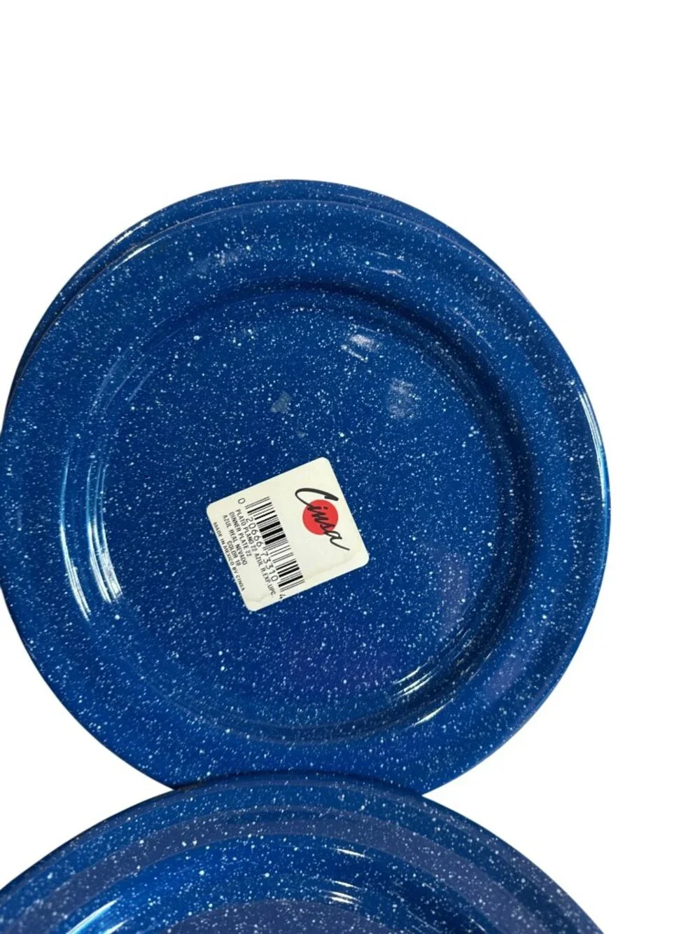 Vintage Cinsa Royal Speckled Enamelware set Plates Bowls 8 Pieces Blue